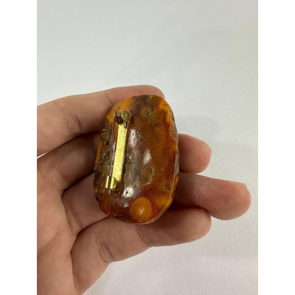 Vintage Natural Amber Statement Brooch Pin Warm Honey Brown 12g - Picture 6 of 8